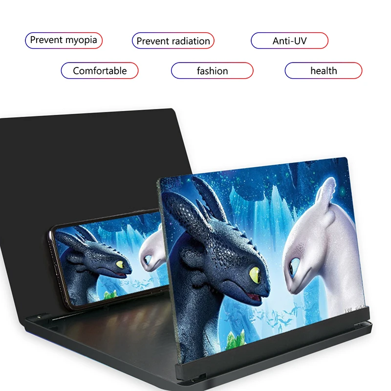 

12 Inch 3d Phone Screen Magnifier Hd Stereoscopic Amplifying Video Screen Amplifier Desktop Folding Stand Eyes Protector Holder