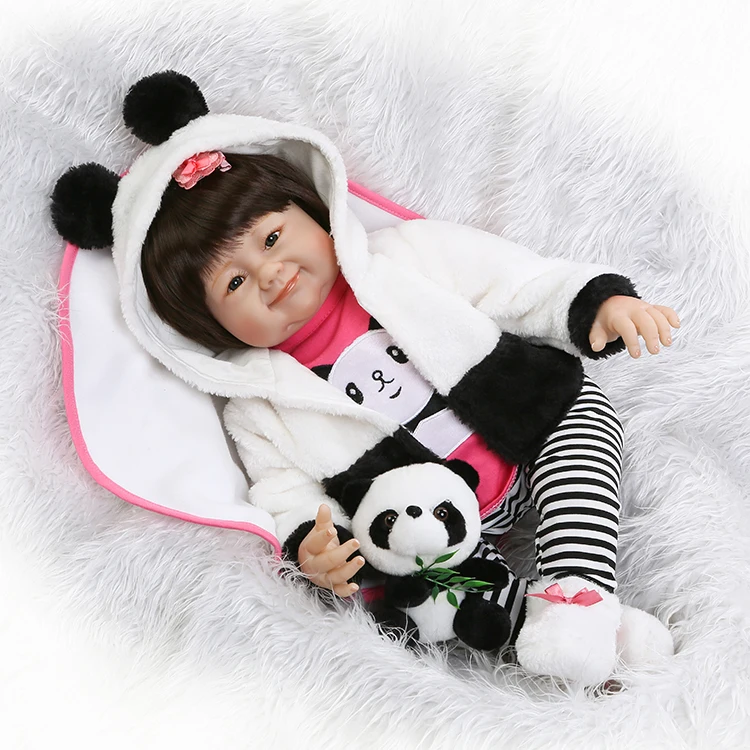 

22" 55cm Silicone reborn baby dolls soft touch real looking newborn baby girl NPK Chinese dolls gift panda clothing bonecas