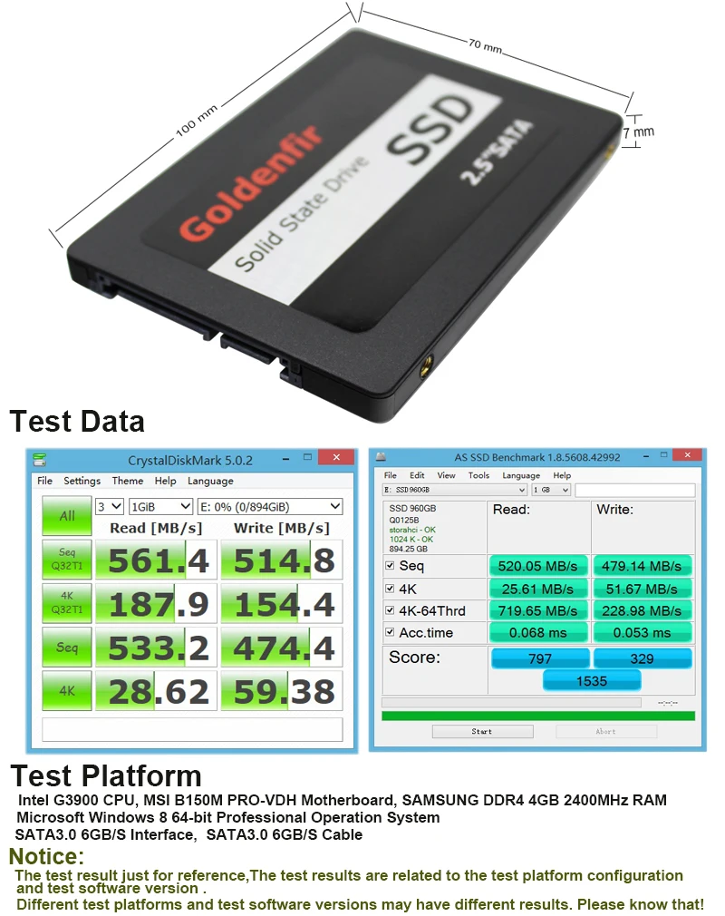 Goldenfir SSD 8 GB 16 ГБ, 32 ГБ, 64 ГБ 60 GB 120 GB 240 GB hd SSD360g 480g 960g ноутбук одноцветное stateii твердотельный накопитель SATA III диск 2,5 SSD для ПК