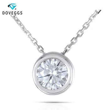 

DovEggs 18K 750 White Gold Bezel Setting 1ct Carat 6.5MM F Color Moissanite Diamond Pendant Necklace for Women Wedding Gift