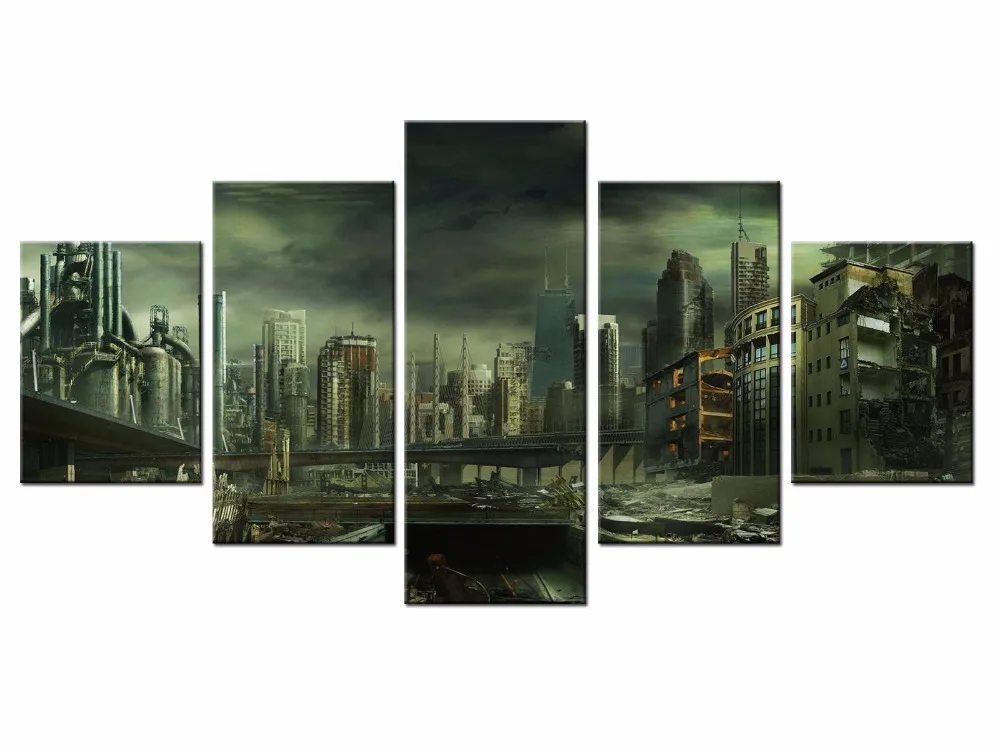

5 pieces / set of Movie poster landscape wall art for wall decorating home Decorative painting on canvas framed/XC-city-64
