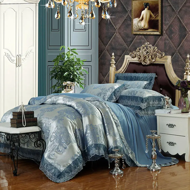 Bedding Linen Luxury Silver Satin Jacquard Cotton Bedspread