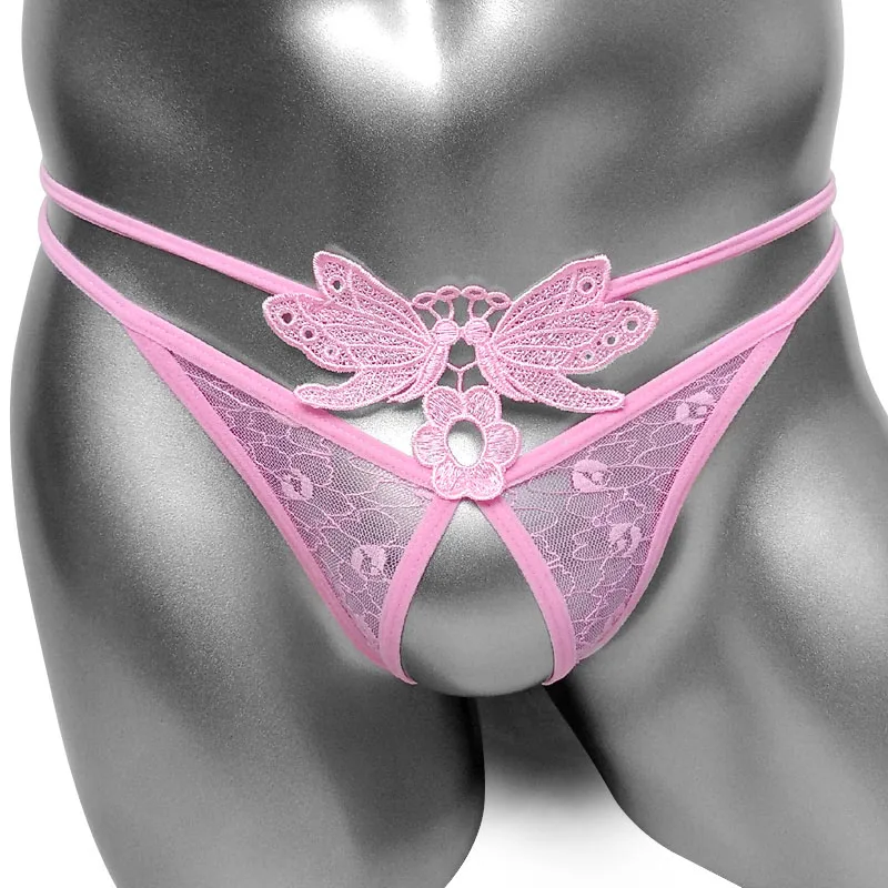 Bragas sexys florales con entrepierna abierta para mujer, fina transparente, Tanga, ropa fetiche Gay