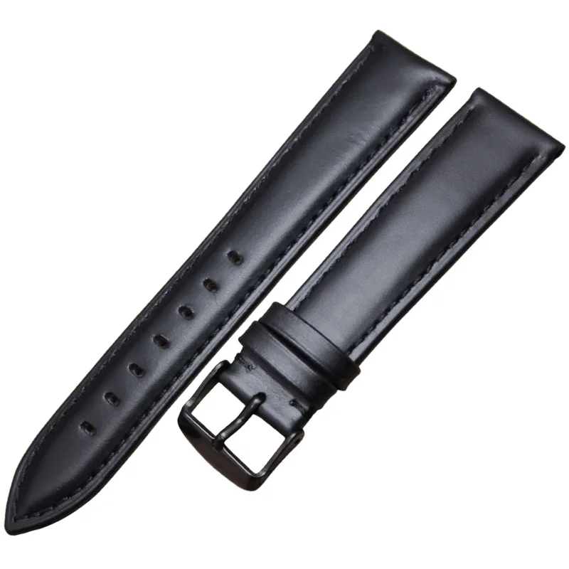 Luxurious Smooth Finish Watch Strap with Pin Buckle - Black & Brown