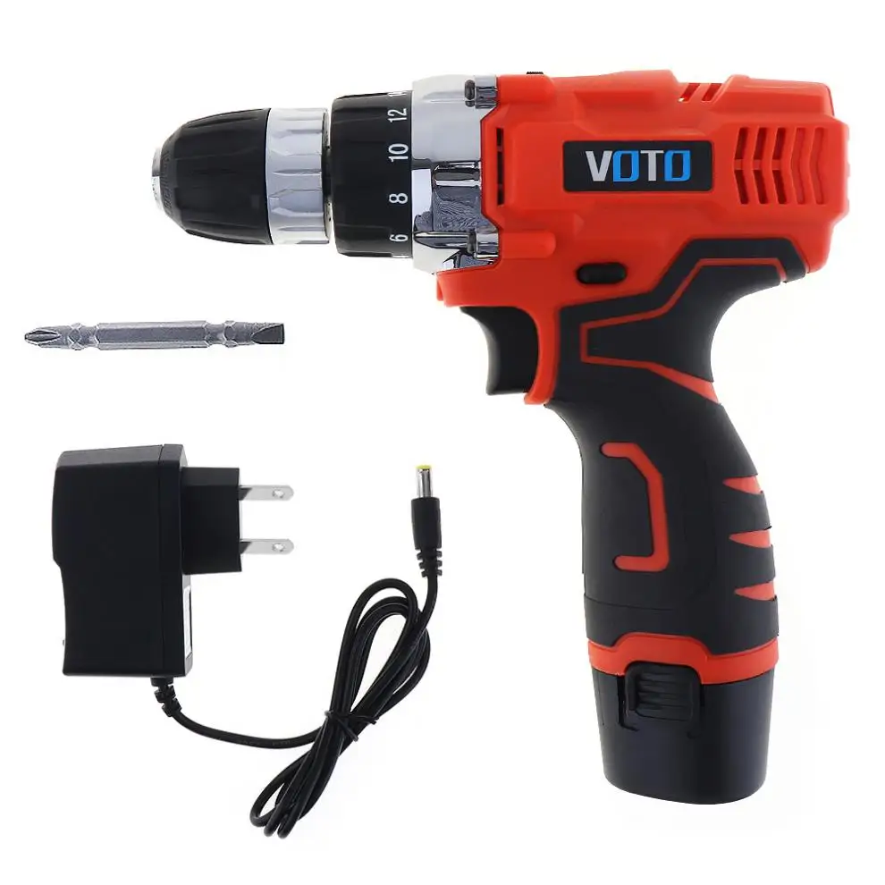 Электрическая отвертка VOTO AC 100-240 V Cordless 12 V с кнопкой регулировки двух скоростей для пробивая/обрабатывая винтов