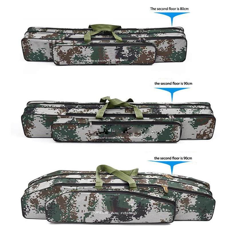 

Increase fishing rod kit Digital camouflage steel wire fishing bag Sea fishing package Large space 2 layer 80/90cm Embroidery