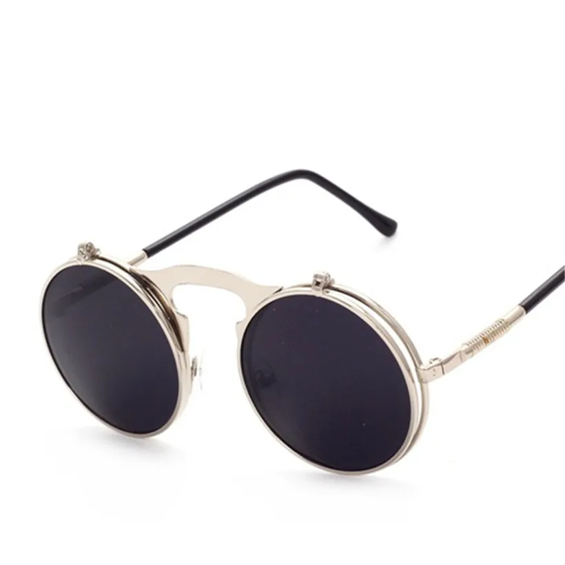 YOOSKE высокое качество стимпанк Солнцезащитные очки для женщин и мужчин брендовые круглые раскладушки очки металлическая оправа Мужские Женские зеркальные солнцезащитные очки - Цвет линз: Silver Gray