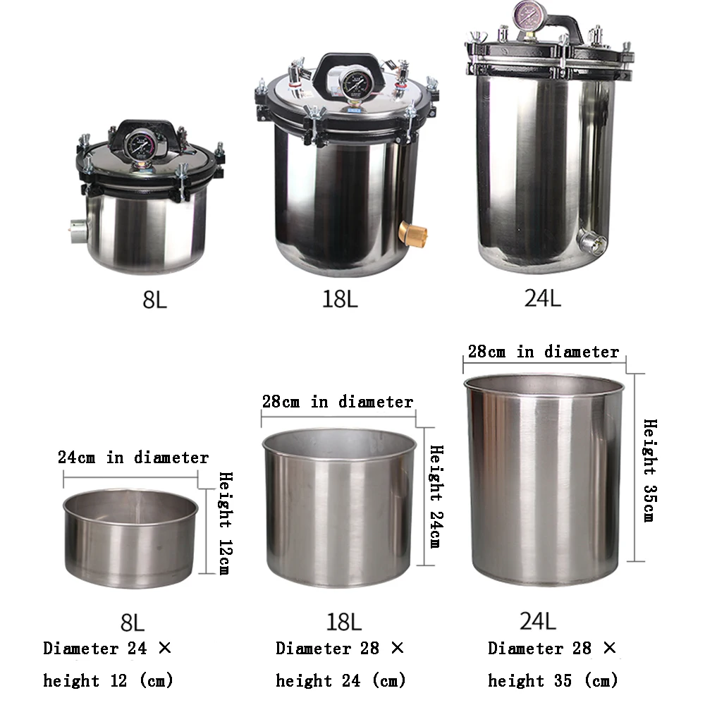 8L/18L/24L портативный нагревательный Автоклав из нержавеющей стали стерилизатор высокого давления