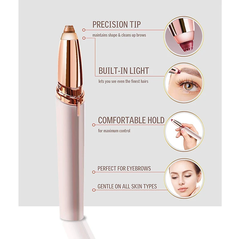 TOHUAN Electric Eyebrow Hair Trimmer Women Painless Portable Precision Brows Hair Remover Lipstick Shape Hair Razor USB Recharge