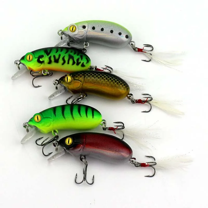  5PCs 6cm 10g Crank Fishing Minnow Lures with Feather Hard Plastic Laser Reflective Minow Swim Baits