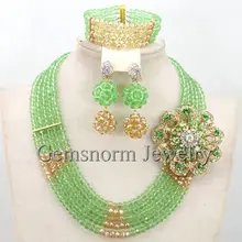 Красивый салатовый комплект украшений в африканском стиле, нигерийские нарядные бусы, ожерелье с зеленым бисером, ювелирные изделия, WB673