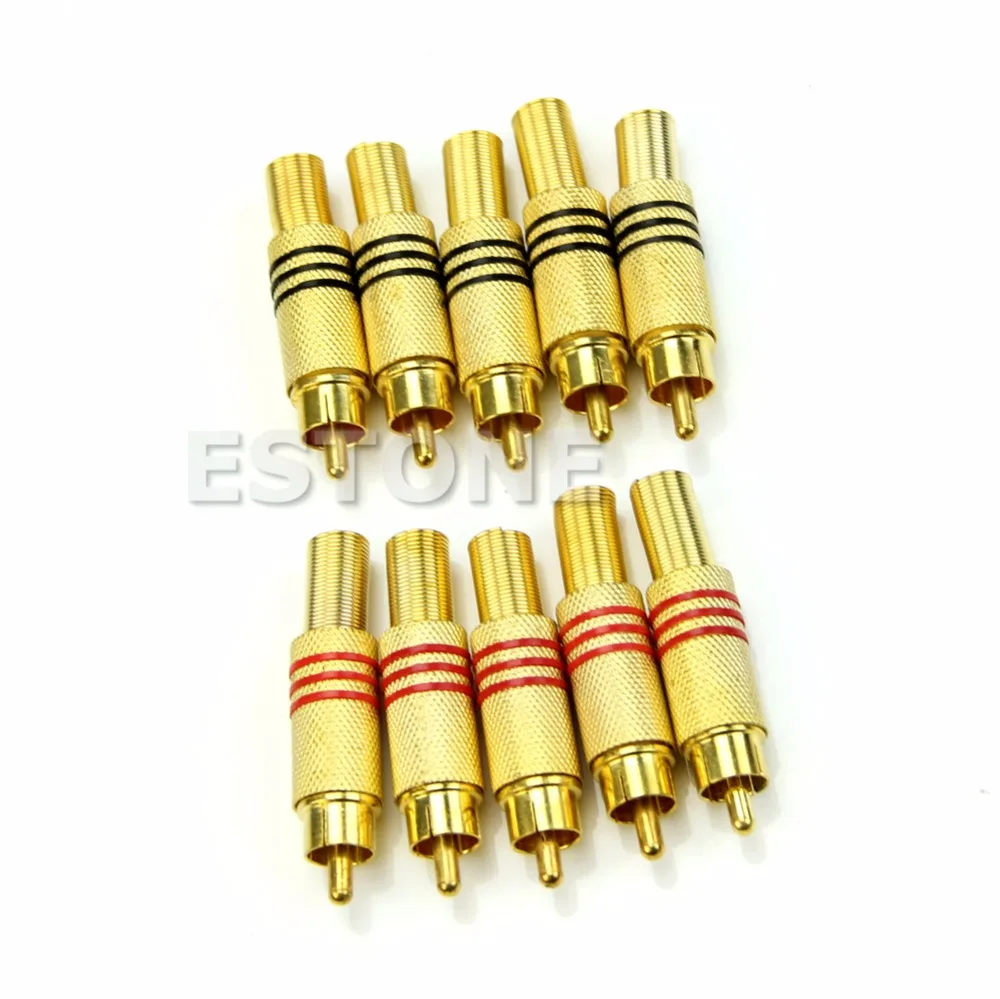 

Newest 10PCS Gold Plated RCA Plug Audio Male Connector Metal Spring