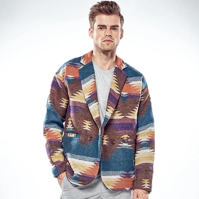 Male Blazer Multicolour and Check Woolen Blazers for Men Wool Plaid Jacket Woolen Suit Menin