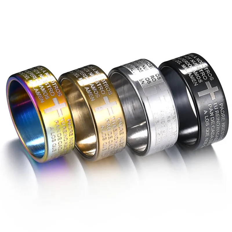 cheap RONGQING Letter Cross Rings 1pcs Fashion Jewelry Stainless Steel Her King His Queen Rings for Women man gift
