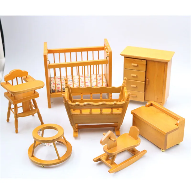 

Doub K 1:12 dollhouse miniature wooden Crib chair dolls mini furniture toy pretend play kids toys girls children gifts