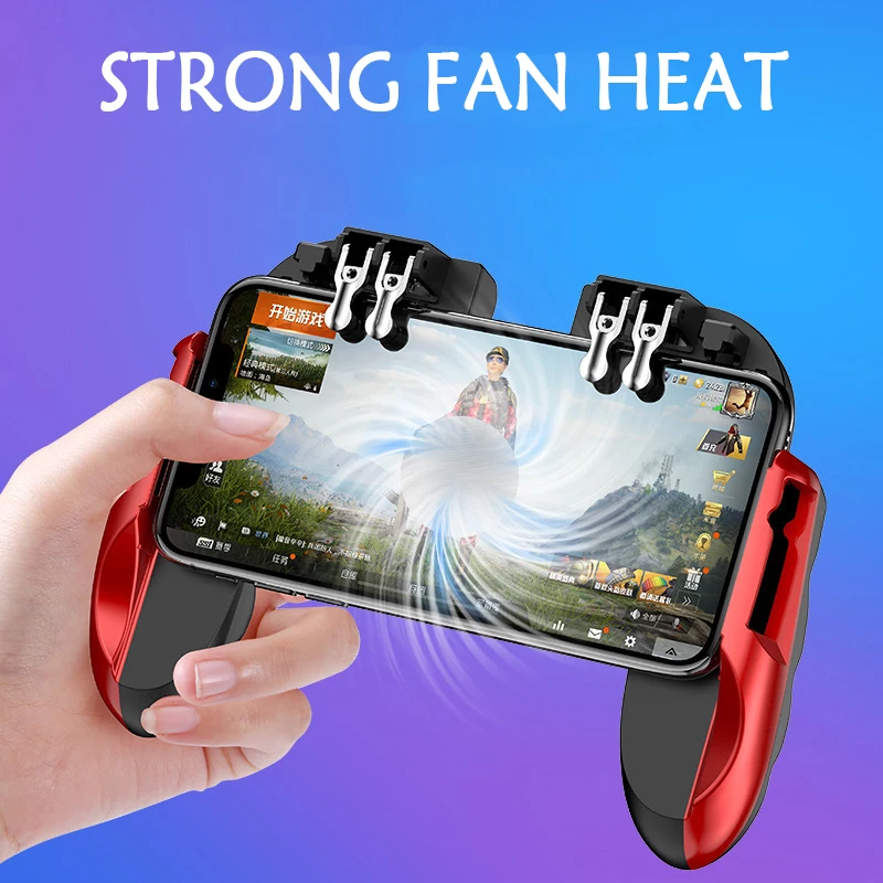 PUBG Mobile Controller Six Finger Gamepad With Cooler Cooling Fan For iOS Android Operation Joystick red and gold 500mAh battery