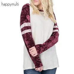 Для женщин толстовка Happymulti Повседневное в стиле пэчворк с длинными рукавами свободные О-образным вырезом плюс Размеры осень-зима пуловеры
