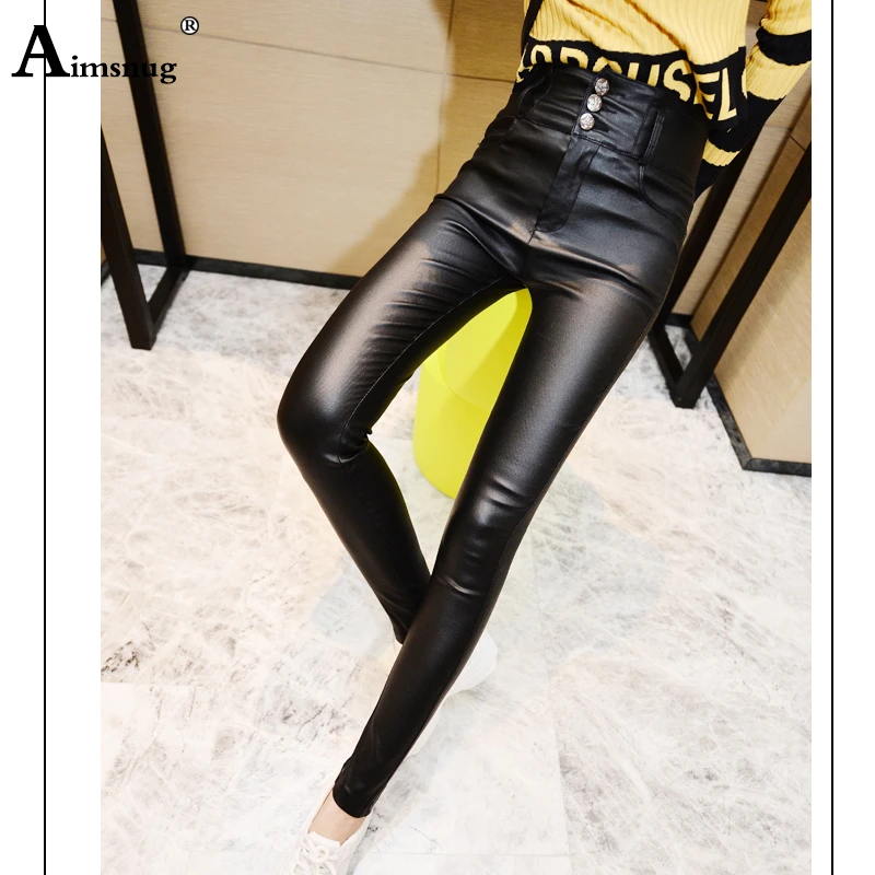 high waisted skinny leather trousers