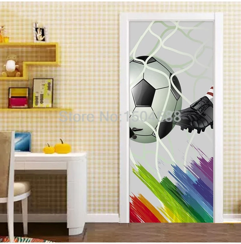 3D мультфильм Футбол дверь наклейка ПВХ самоклеющиеся водонепроницаемые обои дети спальня гостиная творческий DIY домашний Декор стикер