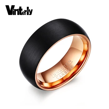 

Vinterly Black Mens Rings Wedding Bands Round Rose Gold-color Finger Ring Men Matte Finished Punk Tungsten Carbide Ring for Men