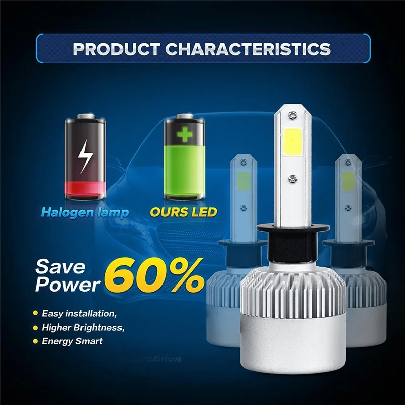 2 шт. H1 LED H11 H3 H4 H7 H13 9005 Hb3 9006 Hb4 фара лампа для автомобиля 12 в 60 Вт 8000LM светодиодные