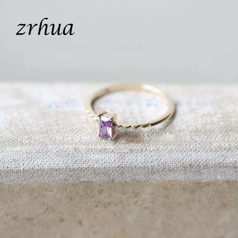 

ZRHUA Rings for Women Valentine Present Fashion Rectangle CZ Crystal Gold-Color Mid Ring Cubic Zirconia Promise Jewelry High-End