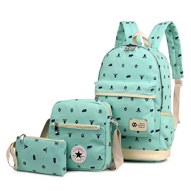 3 шт./компл. новые печати Школьный рюкзак для подростков школьные сумки, школьные рюкзаки для девочек рюкзак для переноски детей; обувь для девочек; обувь для студентов; Mochila - Цвет: Зеленый