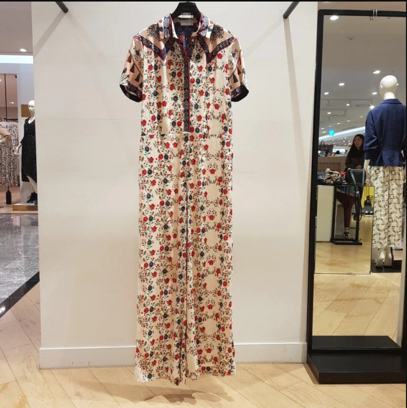 

Spring and Summer 2019 New Flipped Collar Slim and Fresh Short Sleeve Printed Couplet Pants Print Pants Women
