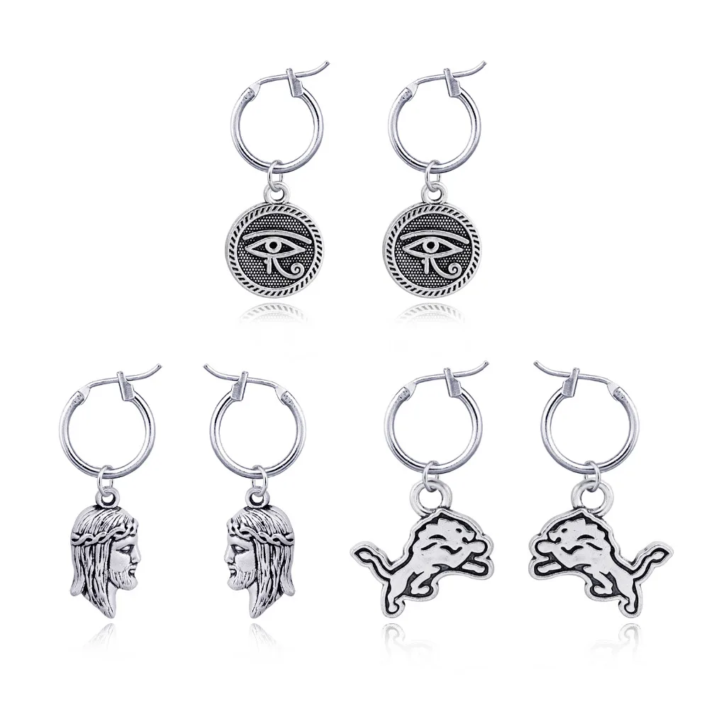 1Pair-Tribe-Endless-Circle-Eyes-Wolf-Hoop-Earrings-With-Pendant-Women-Jewelry-Vintage-Ethnic-Silver-Color