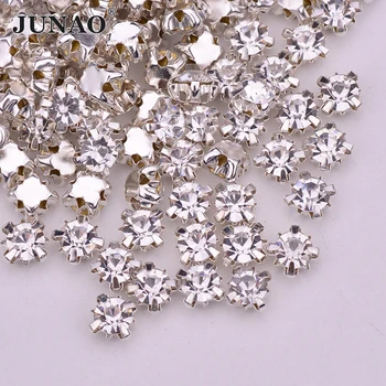 

JUNAO SS12 3mm Sew On Clear Glass Rhinestone Applique Flatback Sewing Crystal Stones Silver Gold Claw Strass for Clothes Crafts
