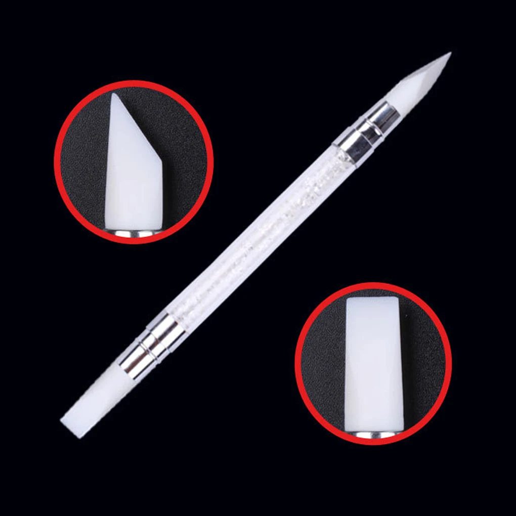 

1pc Portable Women Dual Heads Silicone Nail Art Sculpture Pen Rhinestone Acrylic Handle Nail Polish Manicure Tool