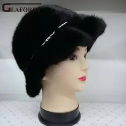 Glaforny 2017 Новый стиль из натуральной норки меховые шапки шапочки зимние женские меховые шапки с алмазным аксессуаром