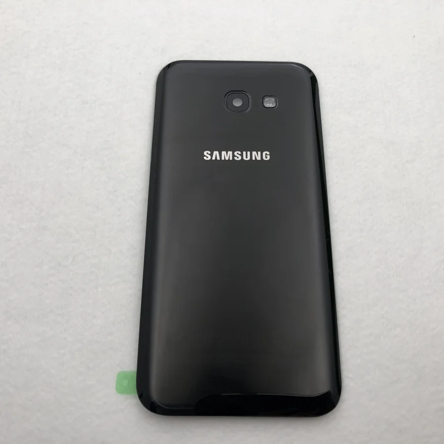 Для Samsung Galaxy A5 A520 A520F Задняя крышка батареи чехол 3D стекло задняя крышка корпуса камеры стеклянная рамка объектива - Цвет: Черный