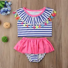 Лидер продаж; летний Танкини бикини купальник для новорожденных девочек; купальник в полоску с кисточками; купальный костюм; пляжная одежда; комплект из двух предметов