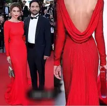 Sexy Red Mermaid Long Sleeve Formale Abendkleider 2016 Berühmtheit Glitter Perlen Backless Abendkleid