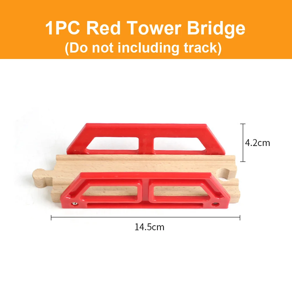 Деревянная рейка, аксессуары для треков, мостовые ПИРСЫ, деревянные железнодорожные дорожки, подходят для Томаса, развивающие блоки, игрушки для детей, подарки - Цвет: 1pc red bridge