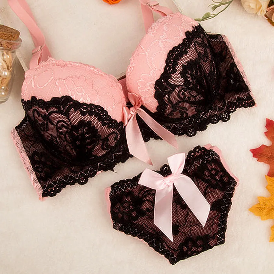 

Double Layer Lace Bra Set Lingerie Push up Sexy Bra Lovely Underwear gathering Bra Briefs Embroidery H115