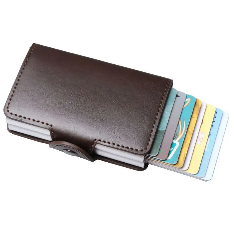 Противоугонная Мужская wo мужская двойная алюминиевая ремка для телефона кожаные держатели кредитных карт Rfid автоматический всплывающий бизнес металлический кошелек футляры для идентификационных карт