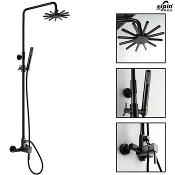 

Bathroom Black Oil Paint Solid Brass Bathtub Shower Set Wall Mounted 8" Rainfall Shower Mixer Tap Faucet 3-functions Mixer Valve