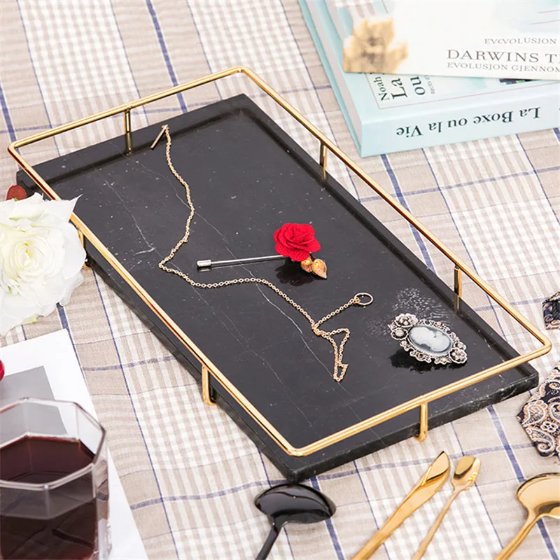 

MarblCocostyles InsFashion high-end black e Serving Tray for Europe style home decor 32*17.5*3.5cm