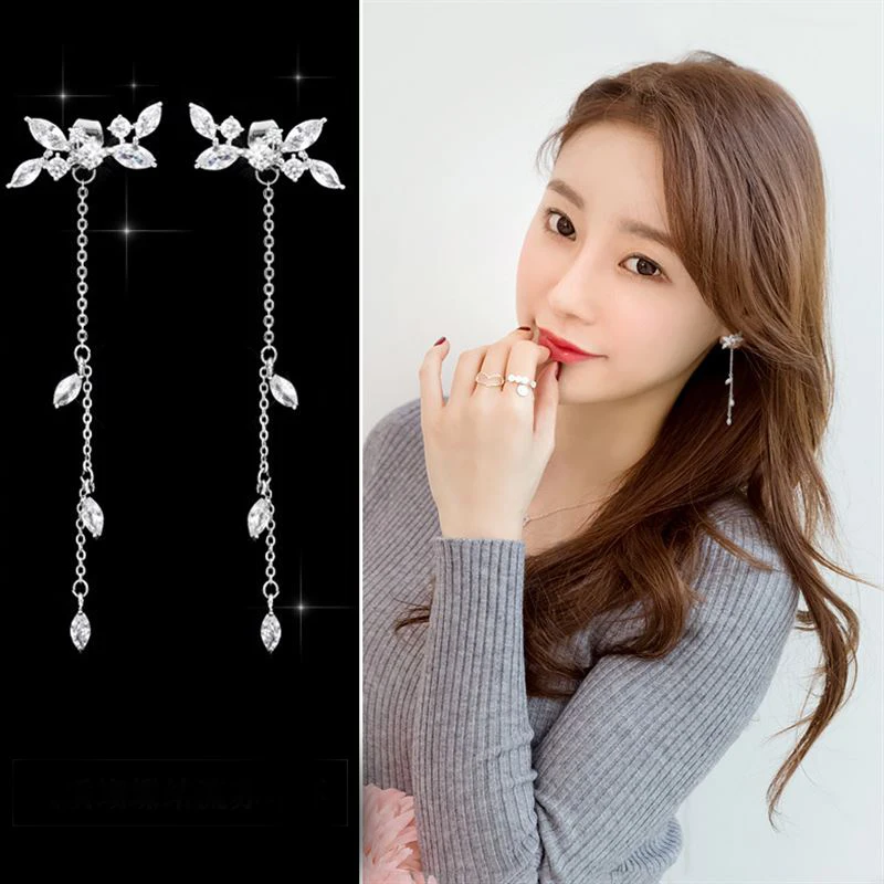 

Korean 925 Sterling Silver Tassel Leaf Earrings For Women Ladies Earrings S925 Silver Jewelry Girls Gifts Pendientes oorbellen