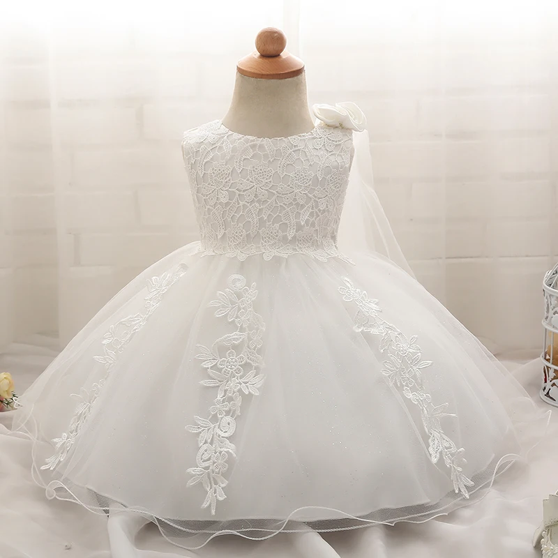 

Kids White Dress Petals Designs Dresses For Girls Lace Christening Gown Infant Girls Clothes For 1 2 Year Birthday Party Dress
