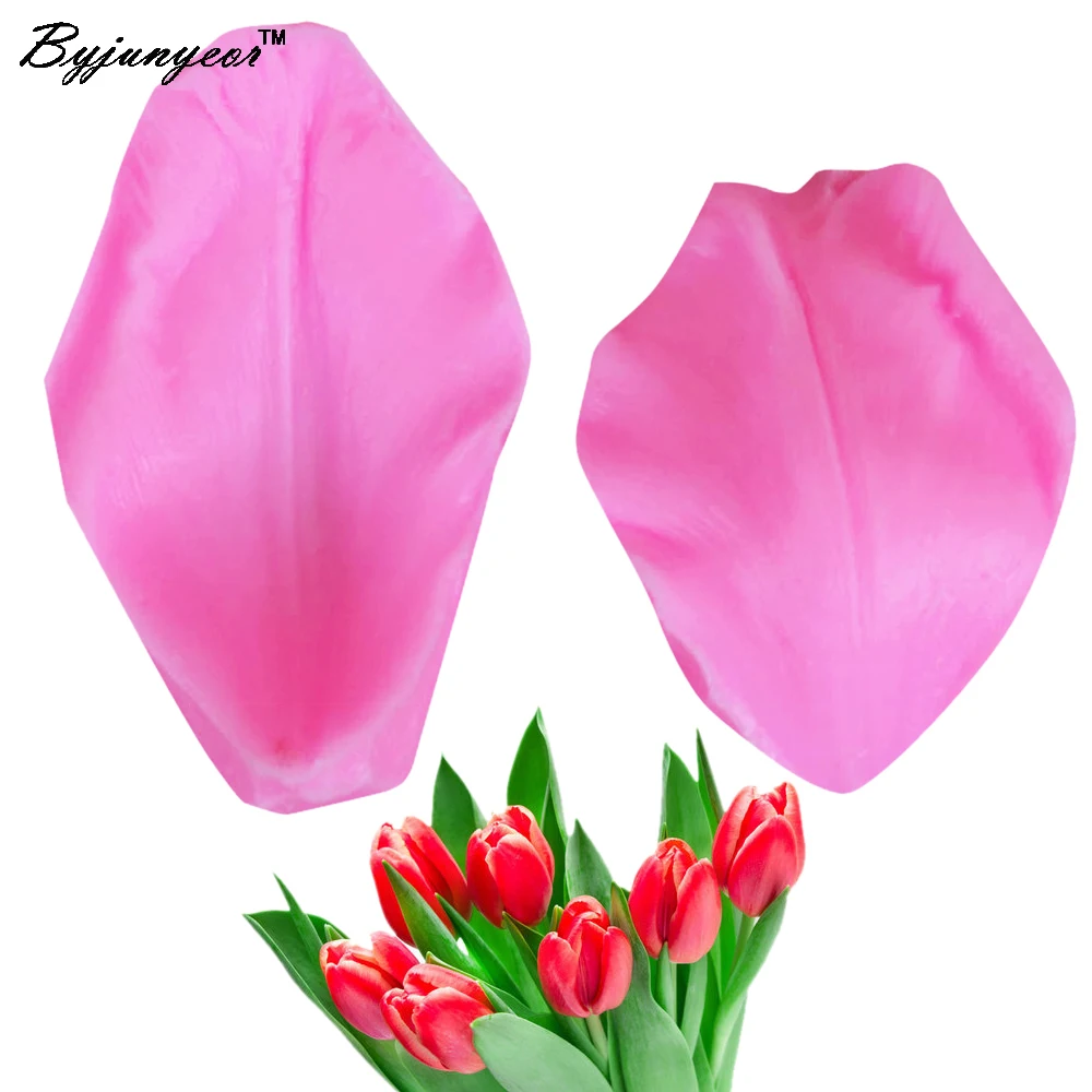 

Byjunyeor M183 Tulip Flower Petal Fondant Cake Molds Fondant Decoration Soap Chocolate Mould for the Kitchen Baking Cake Tool