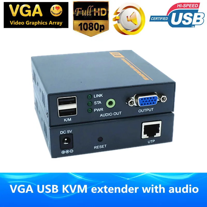 660ft VGA USB KVM Extender By RJ45 Cat5e/6 Cable 1080P VGA