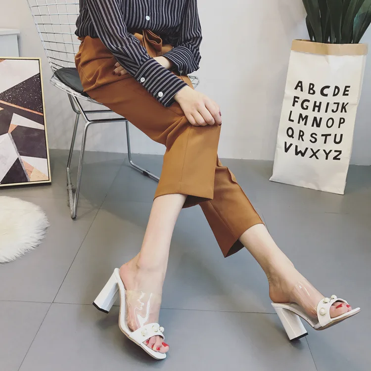 

Female Summer 2019 Pvc Brief Modis Ladies Heels Slippers Clear Slides Rubber Leather New Transparent Allmatch Korean Chunky