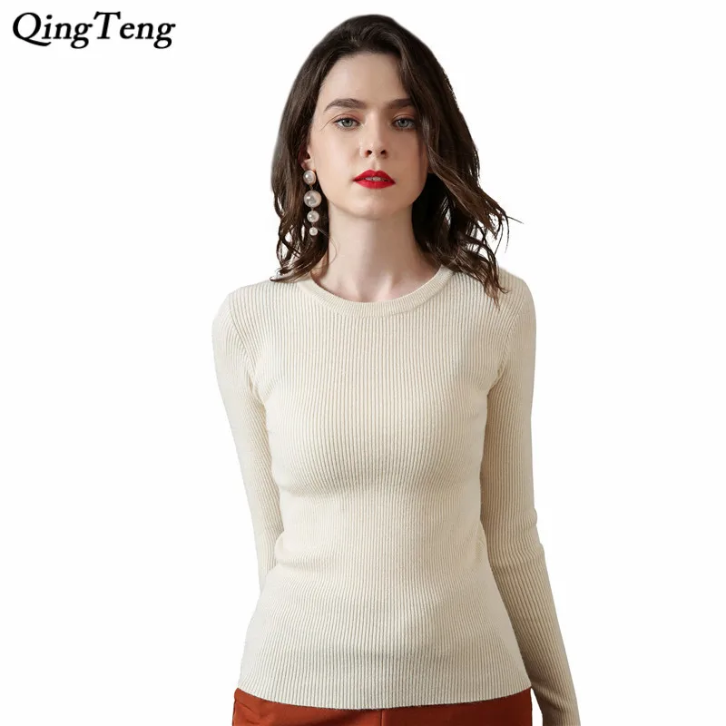 

New 2018 Spring Fashion Women sweater high elastic Solid O-neck sweater women slim sexy tight Bottoming Knitted Pullovers