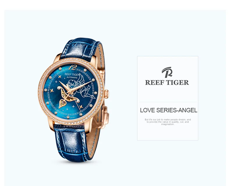 Reef Tiger/RT модные женские часы Reloj Mujer синий для набора, розовый, золотой любовник Бриллианты Женские часы Relogio Feminino RGA1550