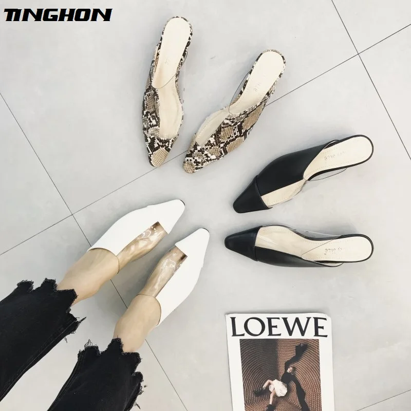 

TINGHON Crystal Heel Slippers Women Clear Heel Mules Ladies Close Toe Sandals Women Slides Pointed Toe Mules Women