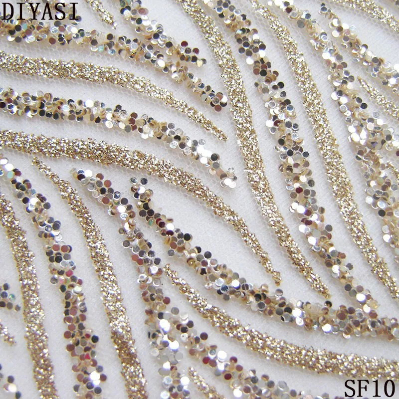 glitter lace fabric Shining Sequin Mesh Fabric French Gold Striped