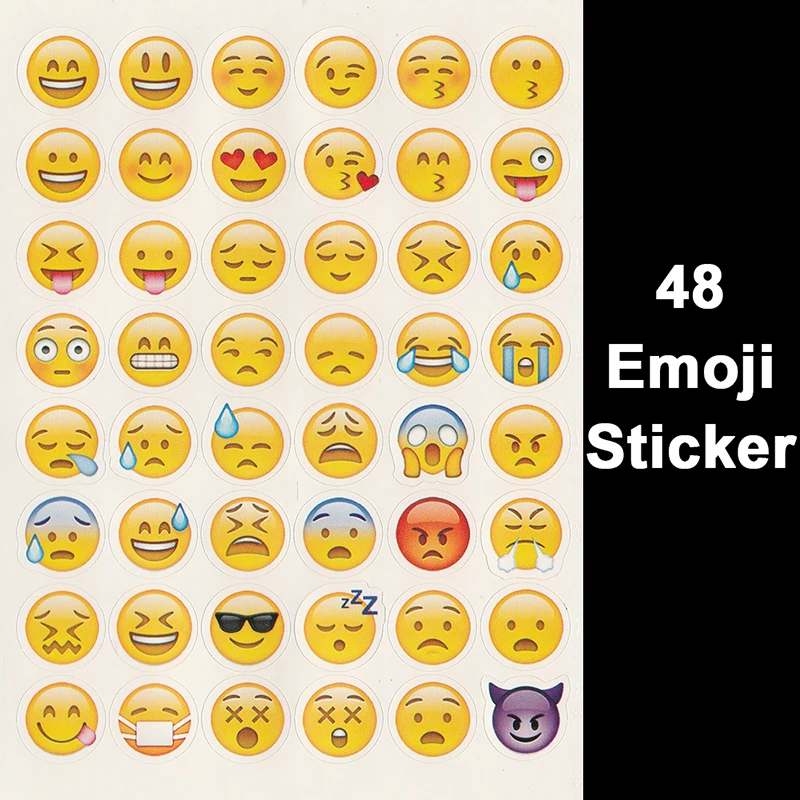 Vente 48 Sourire Visage Emoji Autocollants sur Une Feuille Adhésive Sourire Émoticônes Die Cut Autocollant pour Enfants Ordinateur Portable Portable Twitter Viny